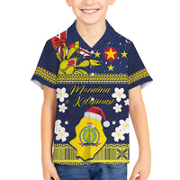 Niue Monuina e Kilisimasi Family Matching Off Shoulder Short Dress and Hawaiian Shirt Christmas Uga - Niue Map and Emblem with Hiapo Art Pattern LT03 Son's Shirt Yellow - Polynesian Pride