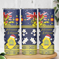 Niue Monuina e Kilisimasi Skinny Tumbler Christmas Uga - Niue Map and Emblem with Hiapo Art Pattern LT03 - Polynesian Pride