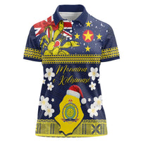 Niue Monuina e Kilisimasi Women Polo Shirt Christmas Uga - Niue Map and Emblem with Hiapo Art Pattern LT03 Female Yellow - Polynesian Pride