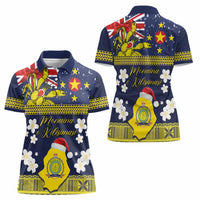 Niue Monuina e Kilisimasi Women Polo Shirt Christmas Uga - Niue Map and Emblem with Hiapo Art Pattern LT03 - Polynesian Pride