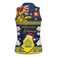 Niue Monuina e Kilisimasi Women Sleeveless Polo Shirt Christmas Uga - Niue Map and Emblem with Hiapo Art Pattern LT03 - Polynesian Pride