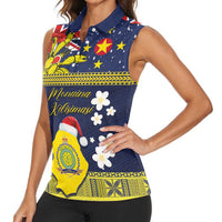 Niue Monuina e Kilisimasi Women Sleeveless Polo Shirt Christmas Uga - Niue Map and Emblem with Hiapo Art Pattern LT03 - Polynesian Pride