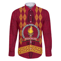 Tonga Beulah College Family Matching Off Shoulder Maxi Dress and Hawaiian Shirt Ngatu and Polynesian Pattern LT03 Dad's Shirt - Long Sleeve Red - Polynesian Pride