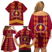 Tonga Beulah College Family Matching Off Shoulder Short Dress and Hawaiian Shirt Ngatu and Polynesian Pattern LT03 - Polynesian Pride