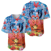Hawaiian Love-Couple Dolphins and Flamingos Baseball Jersey - Polynesian Pride