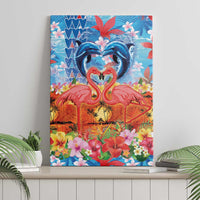 Hawaiian Love-Couple Dolphins and Flamingos Canvas Wall Art - Polynesian Pride