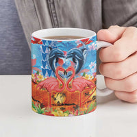 Hawaiian Love-Couple Dolphins and Flamingos Ceramic Mug - Polynesian Pride