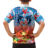 Hawaiian Love-Couple Dolphins and Flamingos Family Matching Long Sleeve Bodycon Dress and Hawaiian Shirt LT03 - Polynesian Pride