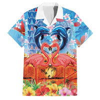 Hawaiian Love-Couple Dolphins and Flamingos Family Matching Long Sleeve Bodycon Dress and Hawaiian Shirt LT03 Dad's Shirt - Short Sleeve Multicolor - Polynesian Pride