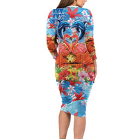 Hawaiian Love-Couple Dolphins and Flamingos Family Matching Long Sleeve Bodycon Dress and Hawaiian Shirt - Polynesian Pride