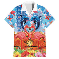 Hawaiian Love-Couple Dolphins and Flamingos Family Matching Off The Shoulder Long Sleeve Dress and Hawaiian Shirt - Polynesian Pride
