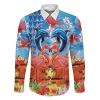 Hawaiian Love-Couple Dolphins and Flamingos Family Matching Off The Shoulder Long Sleeve Dress and Hawaiian Shirt LT03 Dad's Shirt - Long Sleeve Multicolor - Polynesian Pride