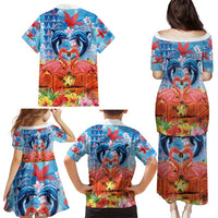 Hawaiian Love-Couple Dolphins and Flamingos Family Matching Puletasi and Hawaiian Shirt - Polynesian Pride
