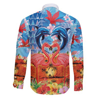 Hawaiian Love-Couple Dolphins and Flamingos Family Matching Puletasi and Hawaiian Shirt - Polynesian Pride