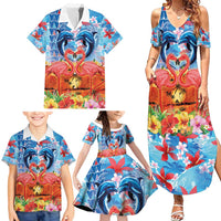 Hawaiian Love-Couple Dolphins and Flamingos Family Matching Summer Maxi Dress and Hawaiian Shirt - Polynesian Pride