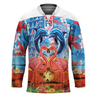 Hawaiian Love-Couple Dolphins and Flamingos Hockey Jersey - Polynesian Pride