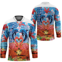 Hawaiian Love-Couple Dolphins and Flamingos Hockey Jersey - Polynesian Pride