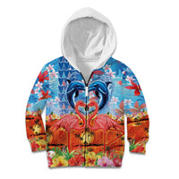 Hawaiian Love-Couple Dolphins and Flamingos Kid Hoodie - Polynesian Pride