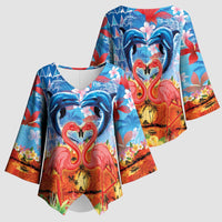 Hawaiian Love-Couple Dolphins and Flamingos Kimono Sleeve Blouse - Polynesian Pride