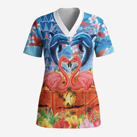 Hawaiian Love-Couple Dolphins and Flamingos Scrub Top - Polynesian Pride