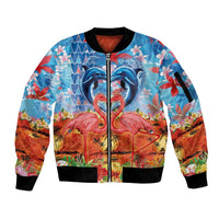 Hawaiian Love-Couple Dolphins and Flamingos Sleeve Zip Bomber Jacket - Polynesian Pride