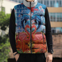 Hawaiian Love-Couple Dolphins and Flamingos Sleeveless Puffer Jacket - Polynesian Pride