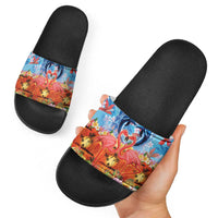 Hawaiian Love-Couple Dolphins and Flamingos Slide Sandals - Polynesian Pride