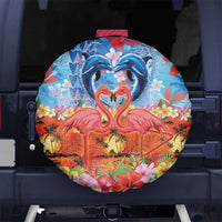Hawaiian Love-Couple Dolphins and Flamingos Spare Tire Cover - Polynesian Pride