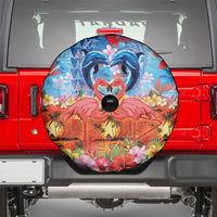 Hawaiian Love-Couple Dolphins and Flamingos Spare Tire Cover - Polynesian Pride