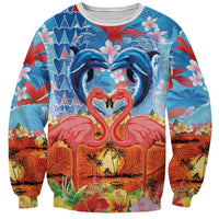 Hawaiian Love-Couple Dolphins and Flamingos Sweatshirt - Polynesian Pride