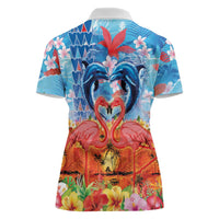 Hawaiian Love-Couple Dolphins and Flamingos Women Polo Shirt LT03 - Polynesian Pride
