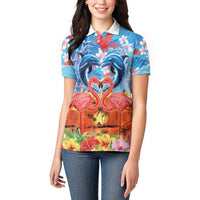 Hawaiian Love-Couple Dolphins and Flamingos Women Polo Shirt LT03 - Polynesian Pride