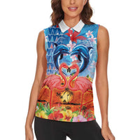 Hawaiian Love-Couple Dolphins and Flamingos Women Sleeveless Polo Shirt - Polynesian Pride