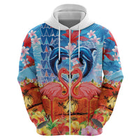 Hawaiian Love-Couple Dolphins and Flamingos Zip Hoodie - Polynesian Pride