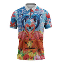 Hawaiian Love-Couple Dolphins and Flamingos Zipper Polo Shirt - Polynesian Pride