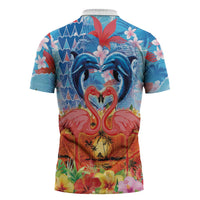 Hawaiian Love-Couple Dolphins and Flamingos Zipper Polo Shirt LT03 - Polynesian Pride