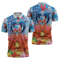Hawaiian Love-Couple Dolphins and Flamingos Zipper Polo Shirt LT03 - Polynesian Pride