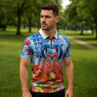 Hawaiian Love-Couple Dolphins and Flamingos Zipper Polo Shirt - Polynesian Pride