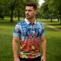 Hawaiian Love-Couple Dolphins and Flamingos Zipper Polo Shirt LT03 - Polynesian Pride