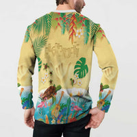Hawaiian Alohawaii Button Sweatshirt Tropical Plants and Animals on The Beach - Polynesian Pride