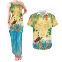 Hawaiian Alohawaii Couples Matching Tank Maxi Dress and Hawaiian Shirt Tropical Plants and Animals on The Beach - Polynesian Pride