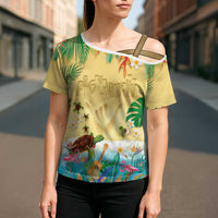 Hawaiian Alohawaii Cross Shoulder Shirt Tropical Plants and Animals on The Beach - Polynesian Pride