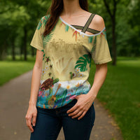 Hawaiian Alohawaii Cross Shoulder Shirt Tropical Plants and Animals on The Beach - Polynesian Pride