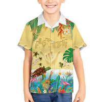 Hawaiian Alohawaii Family Matching Off Shoulder Maxi Dress and Hawaiian Shirt Tropical Plants and Animals on The Beach LT03 Son's Shirt Multicolor - Polynesian Pride