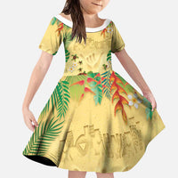 Hawaiian Alohawaii Family Matching Off Shoulder Short Dress and Hawaiian Shirt Tropical Plants and Animals on The Beach LT03 Daughter's Dress Multicolor - Polynesian Pride