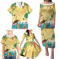 Hawaiian Alohawaii Family Matching Puletasi and Hawaiian Shirt Tropical Plants and Animals on The Beach - Polynesian Pride