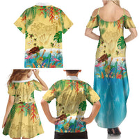 Hawaiian Alohawaii Family Matching Summer Maxi Dress and Hawaiian Shirt Tropical Plants and Animals on The Beach - Polynesian Pride