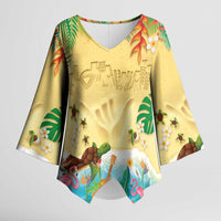 Hawaiian Alohawaii Kimono Sleeve Blouse Tropical Plants and Animals on The Beach - Polynesian Pride