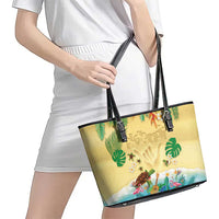 Hawaiian Alohawaii Leather Tote Bag Tropical Plants and Animals on The Beach - Polynesian Pride