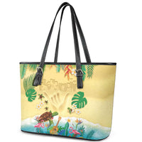 Hawaiian Alohawaii Leather Tote Bag Tropical Plants and Animals on The Beach - Polynesian Pride